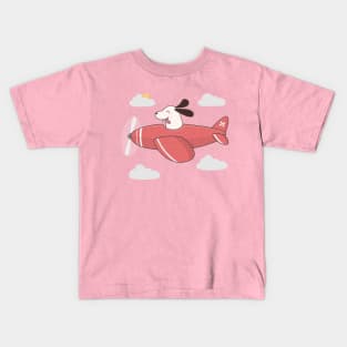 Kawaii Cute Dog Flying An Airplane Kids T-Shirt